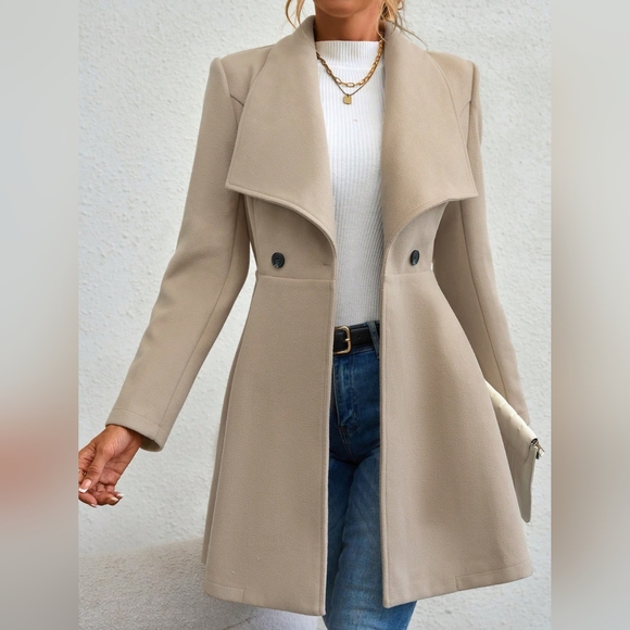 Collared Neck Button Up Long Sleeve Coat - Picture 2 of 7